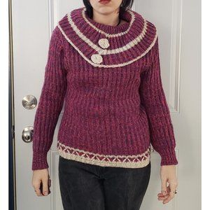 Vintage Pink, Purple, and White‎ Cowl Neck Wool Sweater